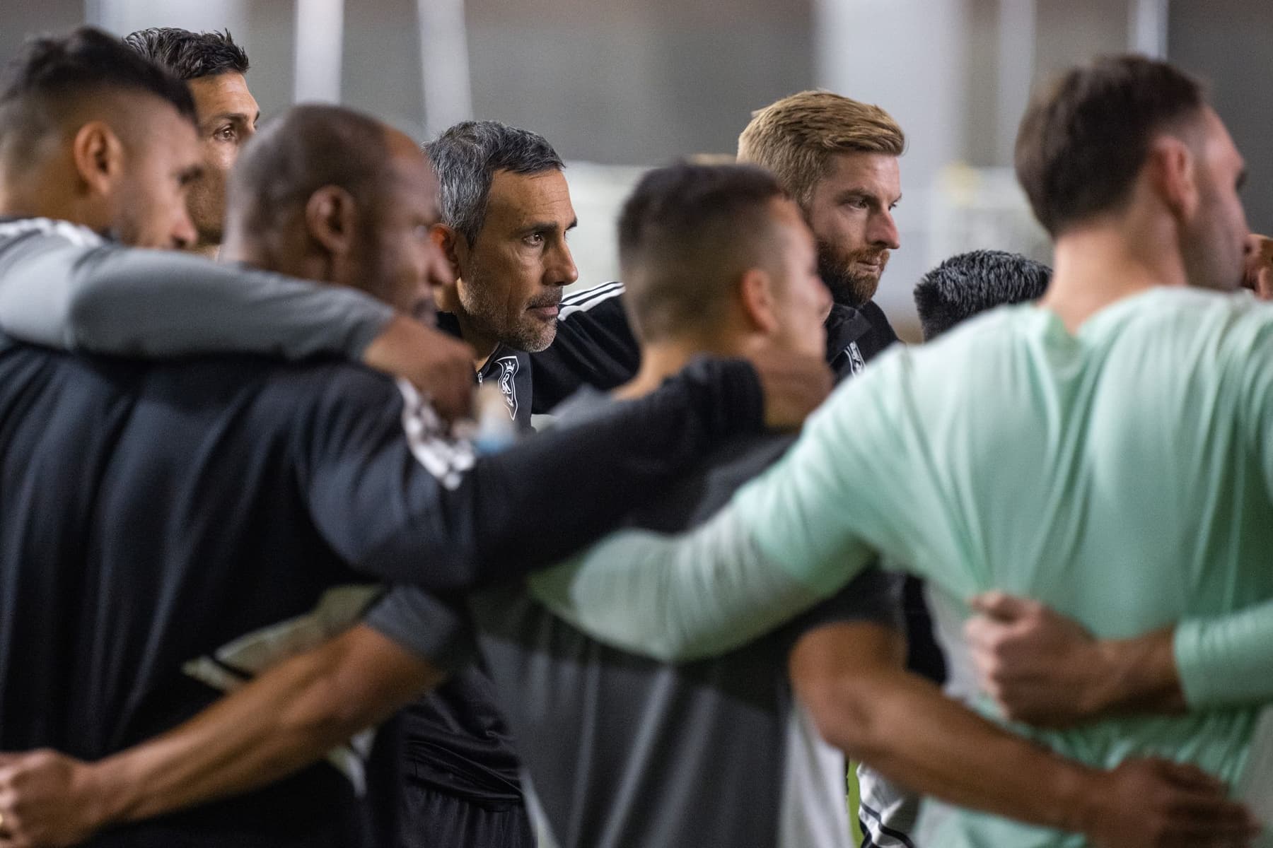 Real Salt Lake coach Pablo Mastroeni looking intently during a preseason training session.